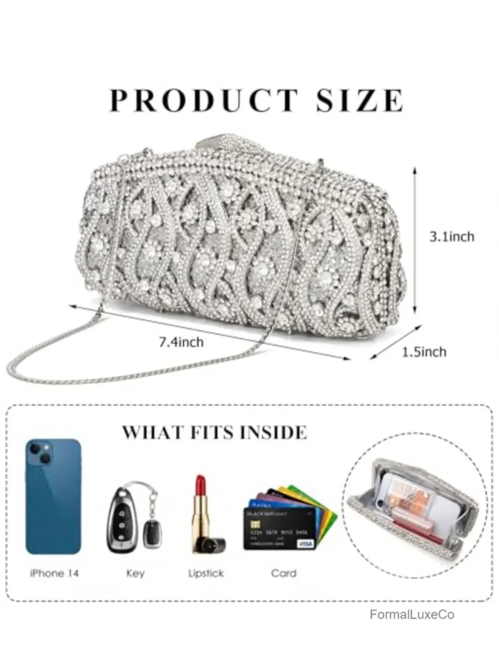Hollow-Out Crystal Minaudiere Clutch Fits iPhone 14 Gala Evening Bag